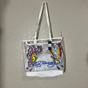 Ed Hardy Transparent Tote with Colorful Butterfly Design